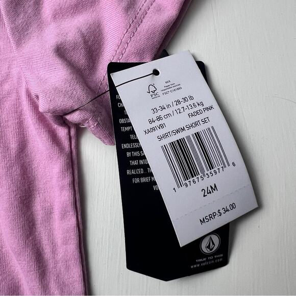 Volcom Kid’s Faded Pink Swim Short Sleeve and Short Set Sz 24 M NWT - Picture 5 of 11